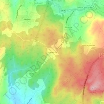 Mapa topográfico Lobagueira, altitud, relieve