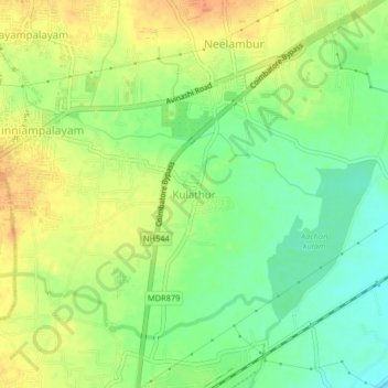 Mapa topográfico Kulathur, altitud, relieve