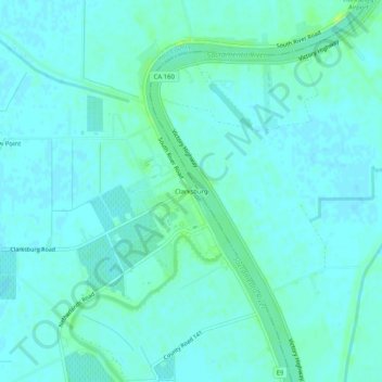 Mapa topográfico Clarksburg, altitud, relieve