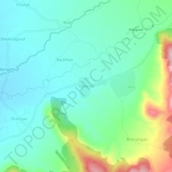 Mapa topográfico Uttarsu, altitud, relieve