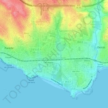 Mapa topográfico Carcavelos, altitud, relieve