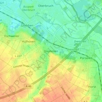 Mapa topográfico Dremmen, altitud, relieve