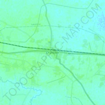 Mapa topográfico Chandauli, altitud, relieve