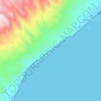 Mapa topográfico Hagdan, altitud, relieve