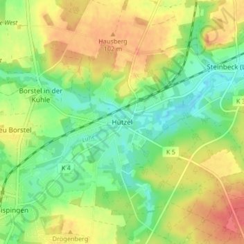 Mapa topográfico Hützel, altitud, relieve
