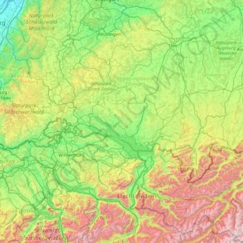 Mapa topográfico Linzgau, altitud, relieve