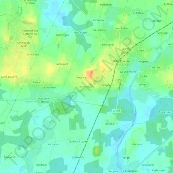 Mapa topográfico Kermarquer, altitud, relieve