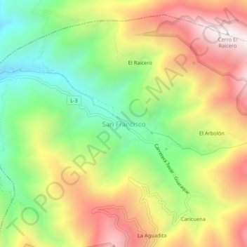Mapa topográfico San Francisco, altitud, relieve