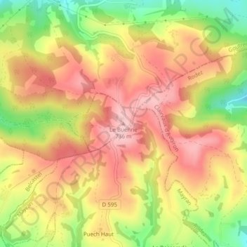 Mapa topográfico Le Buenne, altitud, relieve