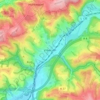 Mapa topográfico Vilkerath, altitud, relieve