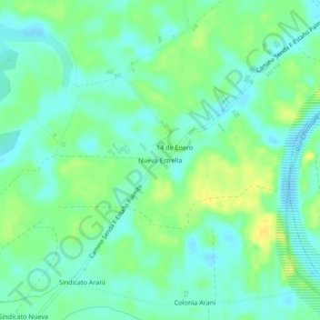Mapa topográfico Nueva Estrella, altitud, relieve