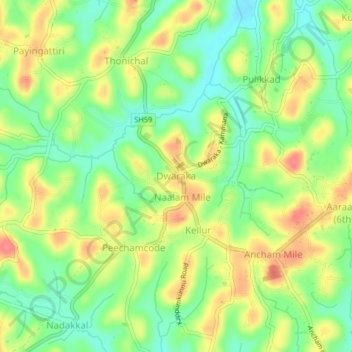 Mapa topográfico Dwaraka, altitud, relieve