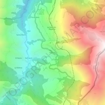 Mapa topográfico Pajares, altitud, relieve