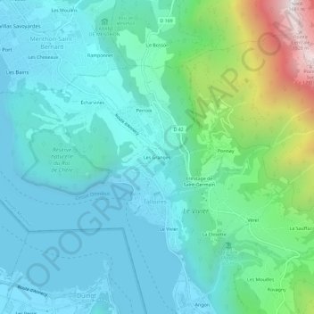 Mapa topográfico Les Granges, altitud, relieve