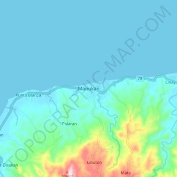 Mapa topográfico Manukan, altitud, relieve