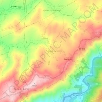 Mapa topográfico Folhadosa, altitud, relieve