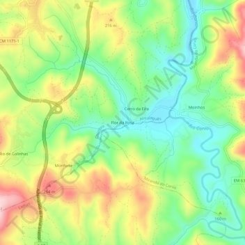 Mapa topográfico Flor da Rosa, altitud, relieve