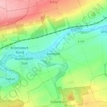 Mapa topográfico Denstedt, altitud, relieve