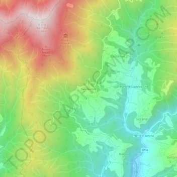Mapa topográfico San Quirico, altitud, relieve