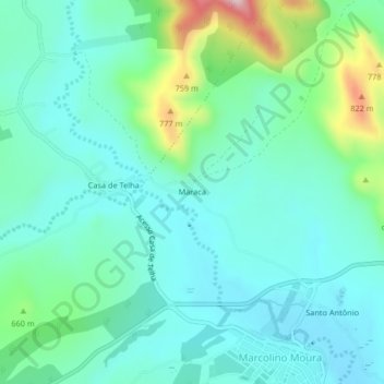 Mapa topográfico Maraca, altitud, relieve