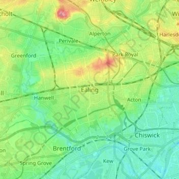 Mapa topográfico Ealing, altitud, relieve