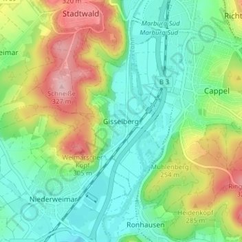 Mapa topográfico Gisselberg, altitud, relieve