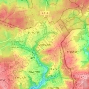 Mapa topográfico Maulbach, altitud, relieve