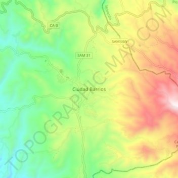 Mapa topográfico Ciudad Barrios, altitud, relieve