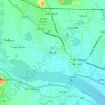 Mapa topográfico Karai, altitud, relieve