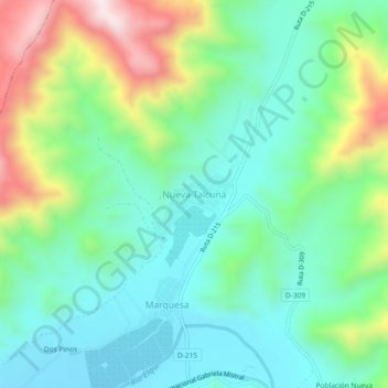 Mapa topográfico Nueva Talcuna, altitud, relieve