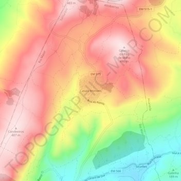 Mapa topográfico Casais Monizes, altitud, relieve