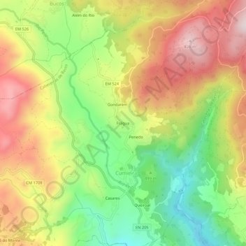Mapa topográfico Frágua, altitud, relieve