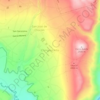Mapa topográfico Chingazo Alto, altitud, relieve
