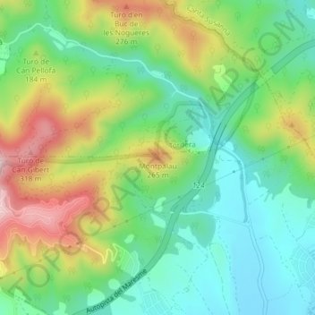 Mapa topográfico Montpalau, altitud, relieve