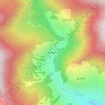 Mapa topográfico Pashgaon, altitud, relieve
