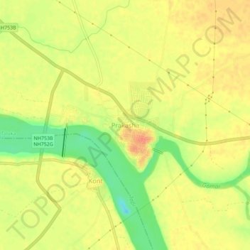 Mapa topográfico Prakasha, altitud, relieve
