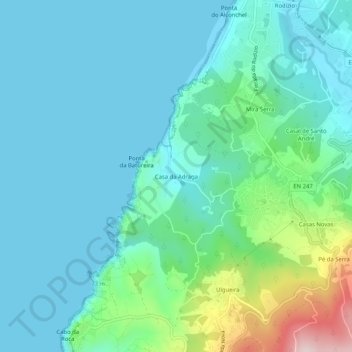 Mapa topográfico Casa da Adraga, altitud, relieve