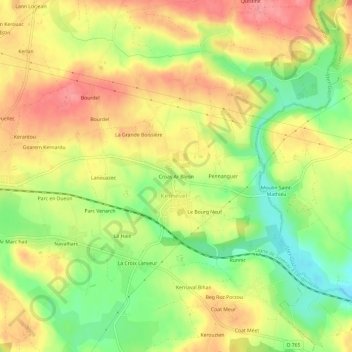 Mapa topográfico Croas Ar Bleon, altitud, relieve