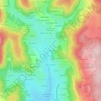 Mapa topográfico Le Thioleron, altitud, relieve