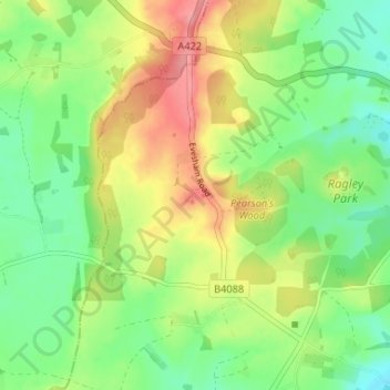 Mapa topográfico Weethley, altitud, relieve