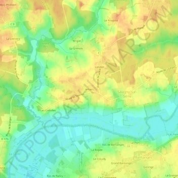 Mapa topográfico Arbain, altitud, relieve