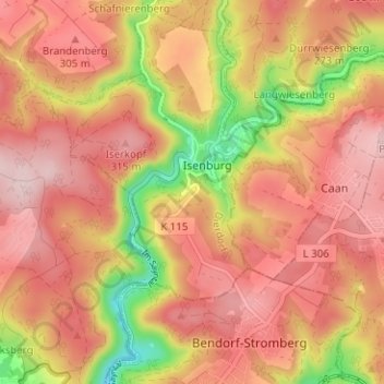 Mapa topográfico Siedlung, altitud, relieve