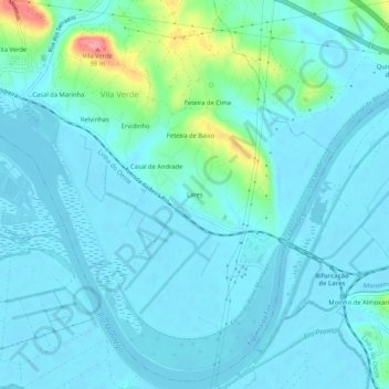 Mapa topográfico Lares, altitud, relieve