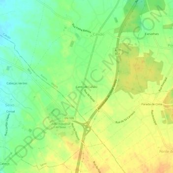 Mapa topográfico Canto de Calvão, altitud, relieve