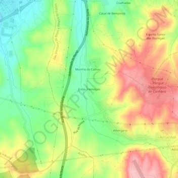 Mapa topográfico Entre Tremoçais, altitud, relieve