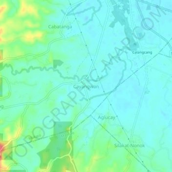 Mapa topográfico Cayangwan, altitud, relieve