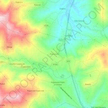 Mapa topográfico Piancarani, altitud, relieve