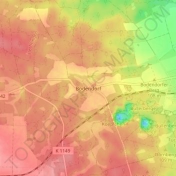 Mapa topográfico Bodendorf, altitud, relieve