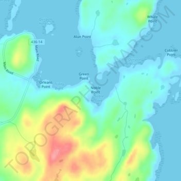 Mapa topográfico Quirpon, altitud, relieve