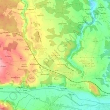 Mapa topográfico Oberstetten, altitud, relieve